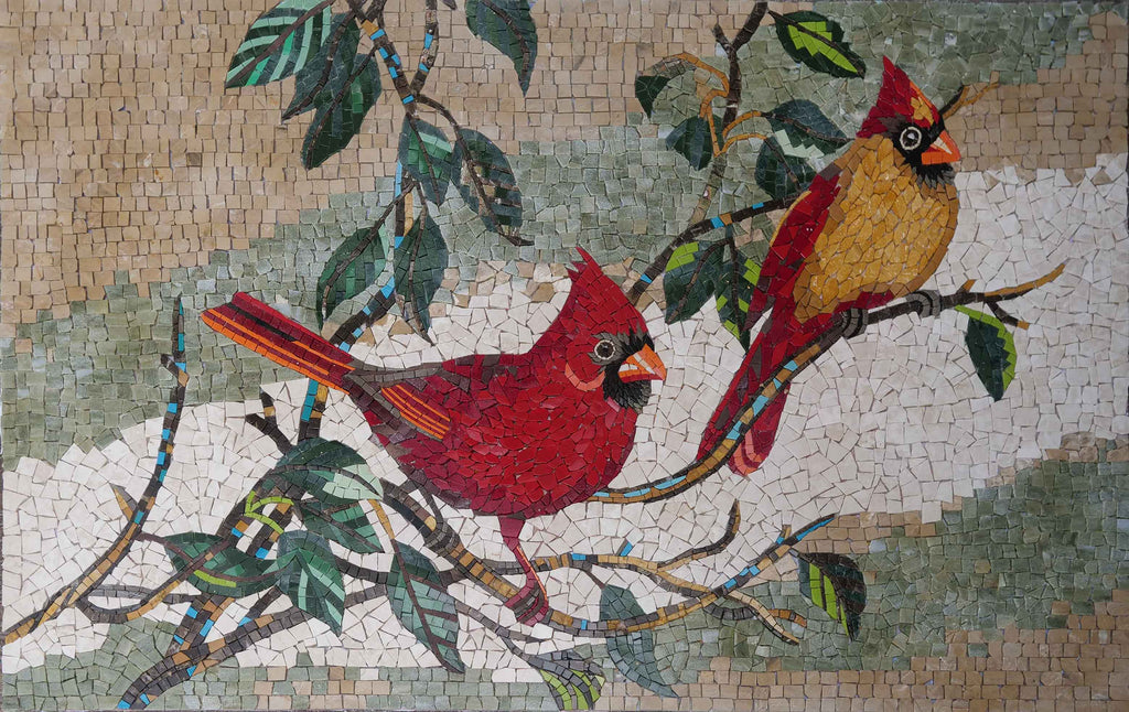 Arte em Mosaico - Pássaros Cardeais
