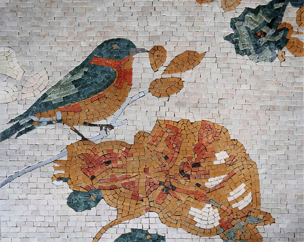 Pájaro en flor - Obra de mosaico