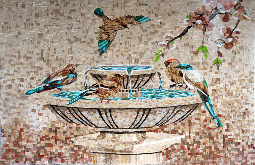 Uccelli vicino alla fontana - Arte del mosaico