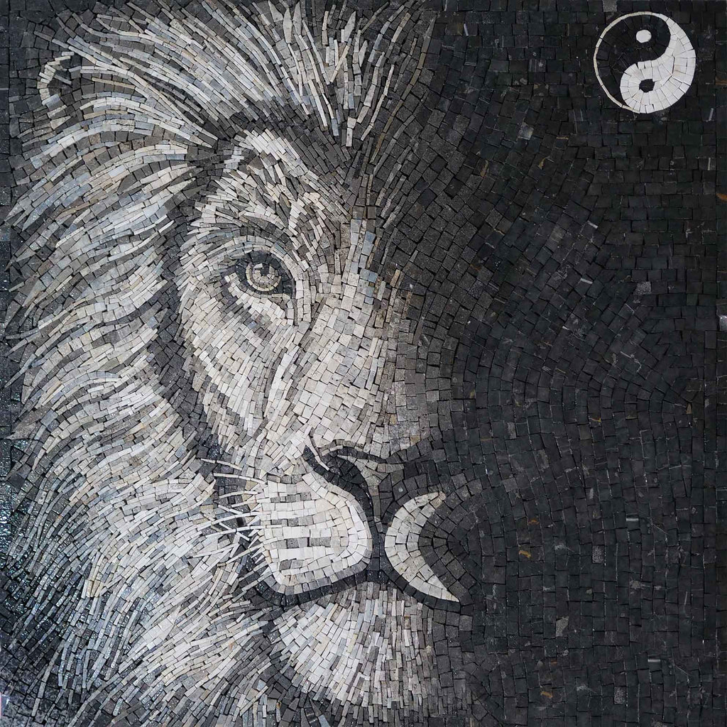 Arte de parede em mosaico - Retrato de leão negro