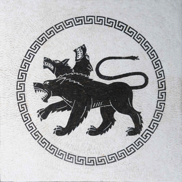 Geometric Cerberus Three-Headed Dog Medallion - Mesh Backing