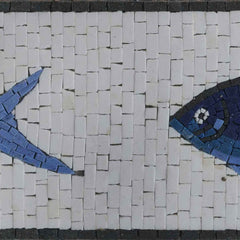 Swimming Fish Motif - Marble Mosaic Border Pattern - Mesh Backing