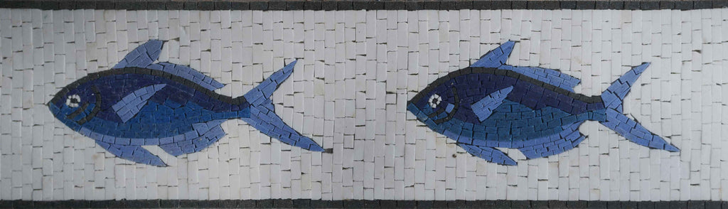 Patrón de borde de mosaico - pez azul