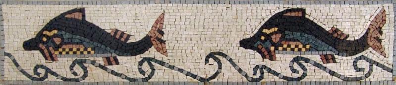 Borde de ilustraciones de mosaico de peces flotantes
