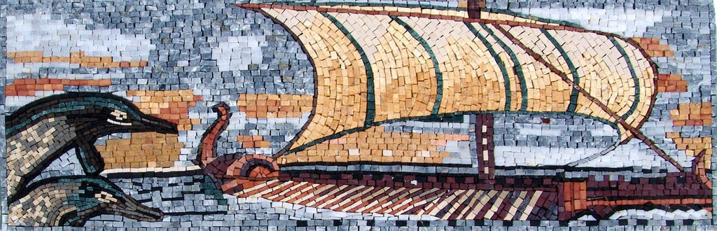 Barco griego - Borde de mosaico náutico