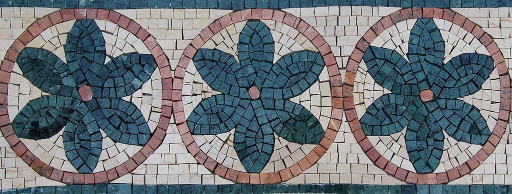Borde de mosaico de flores turquesa