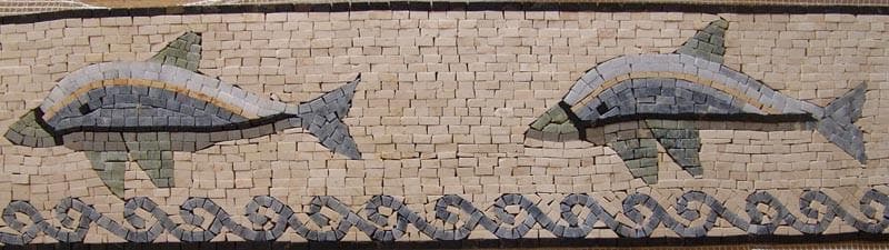 Borde de arte mosaico de delfines de arena
