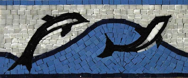 Borde de mosaico náutico de delfín azul