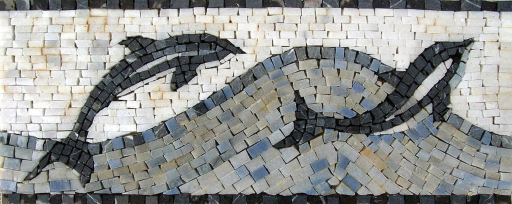 Borda de arte em mosaico náutico com golfinhos