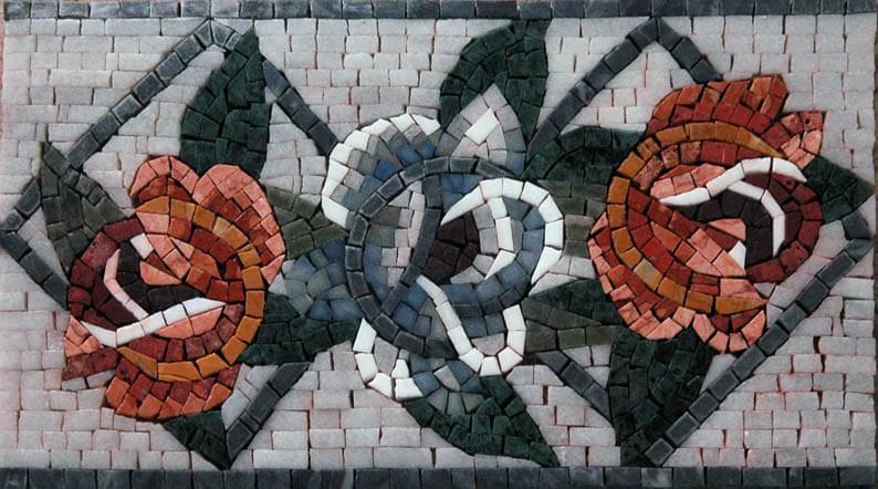 diseño de mosaico de borde floral de rosas