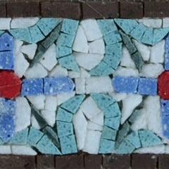 Floral Cross - Marble Mosaic Empire Blue Flowers Border - Mesh Backing