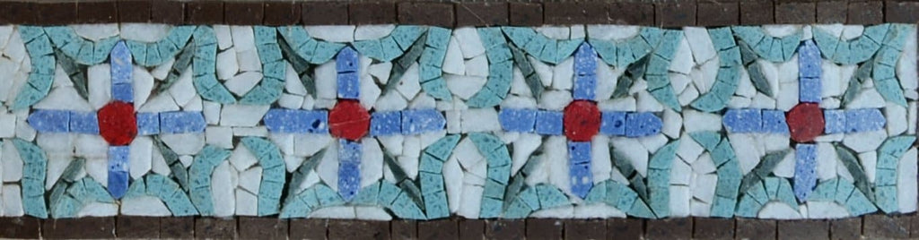 Borde de mosaico de flores azul imperio