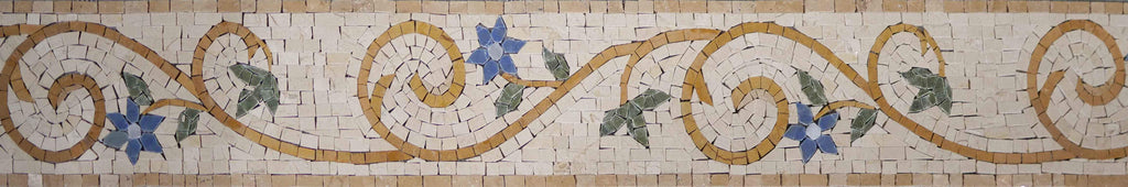Arte em mosaico de flores com borda azul elegante