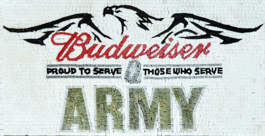 Mosaico de mármore personalizado com sinais do exército de cerveja Budweiser