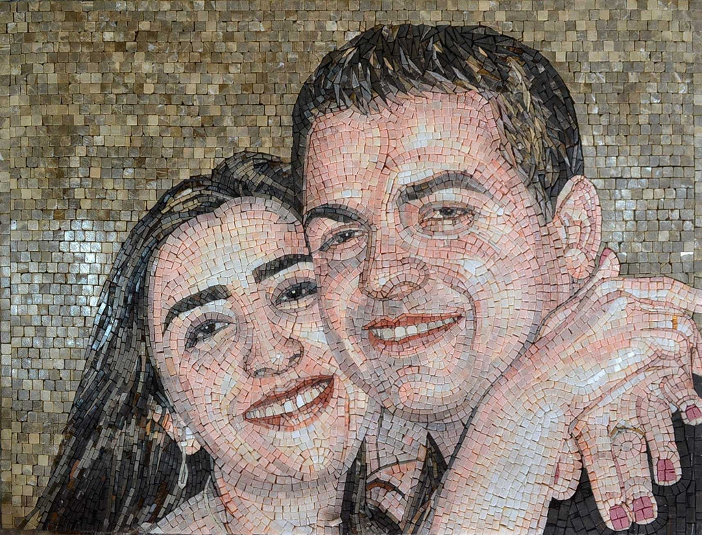 Retrato personalizado dos namorados em mosaico de mármore