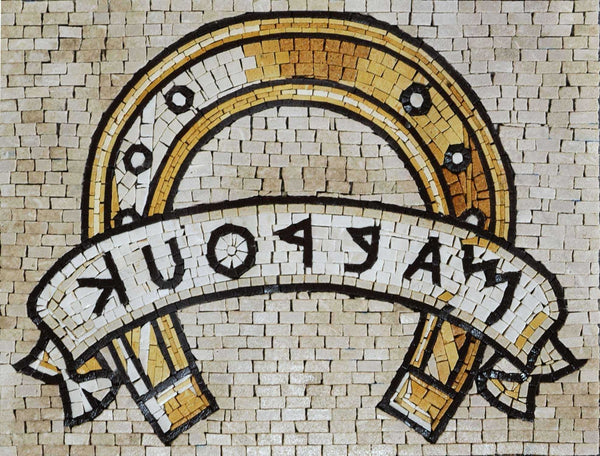 Custom Design - Marble Mosaic Horse Shoe Lucky Amulet - Mesh Backing