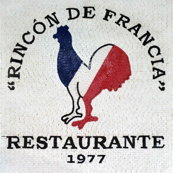French Rooster Crest - Marble Mosaic Restaurant Art - Mesh Backing