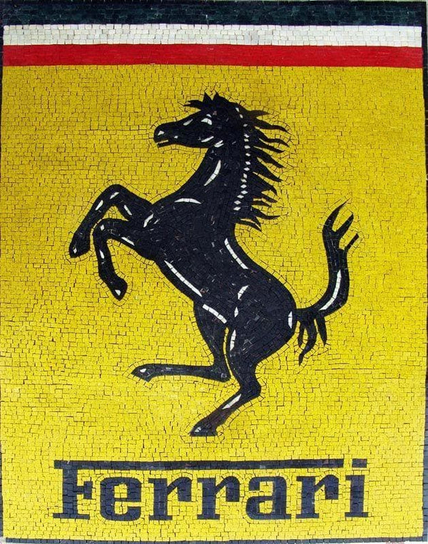 Customized Ferrari Yellow Emblem Mosaic Art Piece | Luxury Handcrafted Mosaic  - Mesh Backing