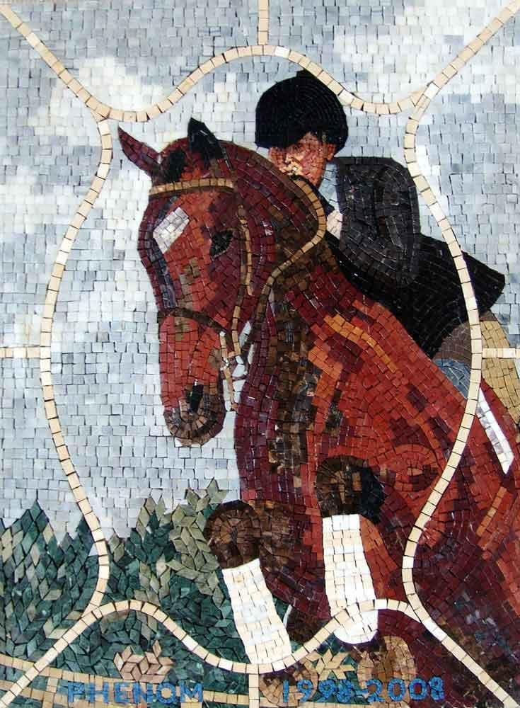 Mosaico hecho a mano personalizado de jinete de caballo