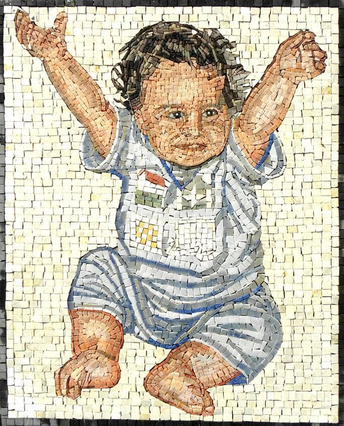 Portrait de bébé en mosaïque de marbre sur mesure
