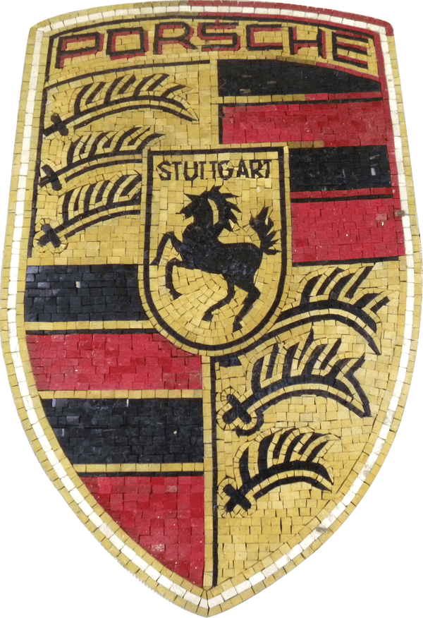 Auto Brand Emblem - Marble Mosaic Art Porsche Logo Luxury Handcrafted - Mesh Backing