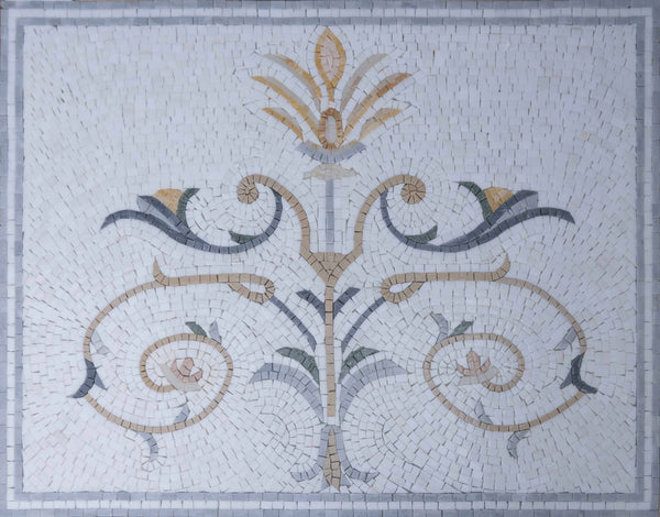 Floral Bloom Design - Compass Pool Medallion Mosaic Simple Art Luxury Handcrafted Natural Stone Decor - Mesh Backing