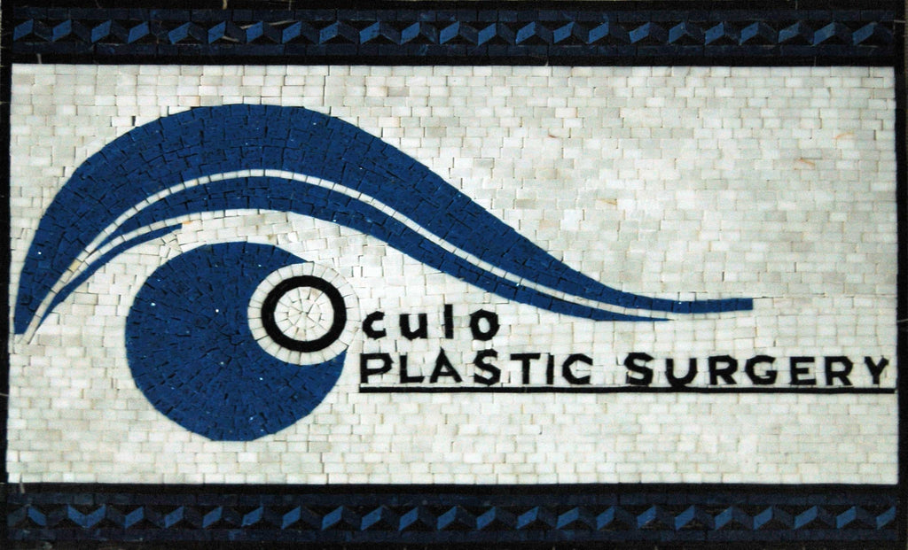 Mosaico de mármore com logotipo personalizado da clínica