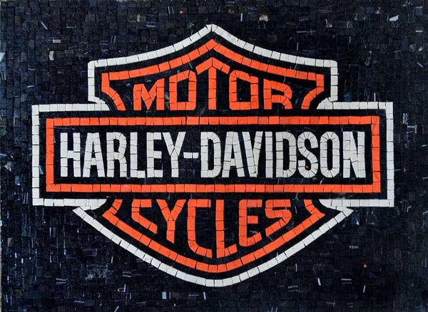Harley Davidson Logo - Marble Mosaic Luxury Handcrafted Stone Art - Mesh Backing