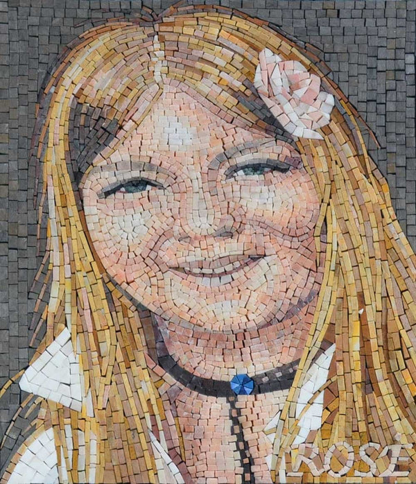 Custom Rose Portrait - Marble Mosaic Face - Mesh Backing
