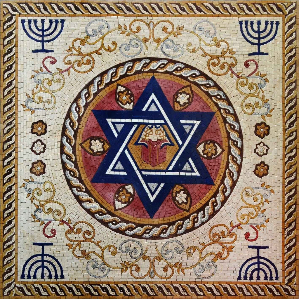 Mosaico de mármol de símbolos judíos