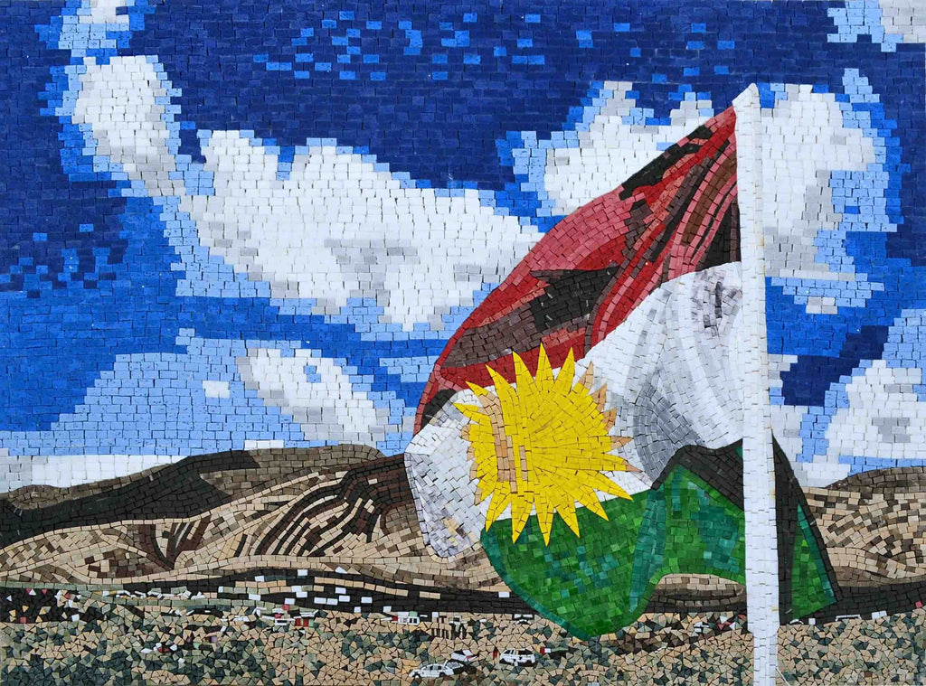 Kurdistán Bandera Paisaje Mosaico Mármol