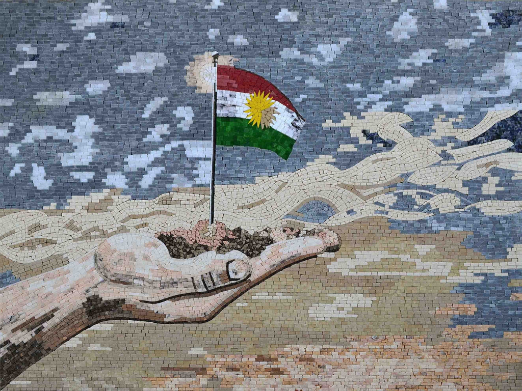 Mosaico feito à mão com bandeira do Curdistão