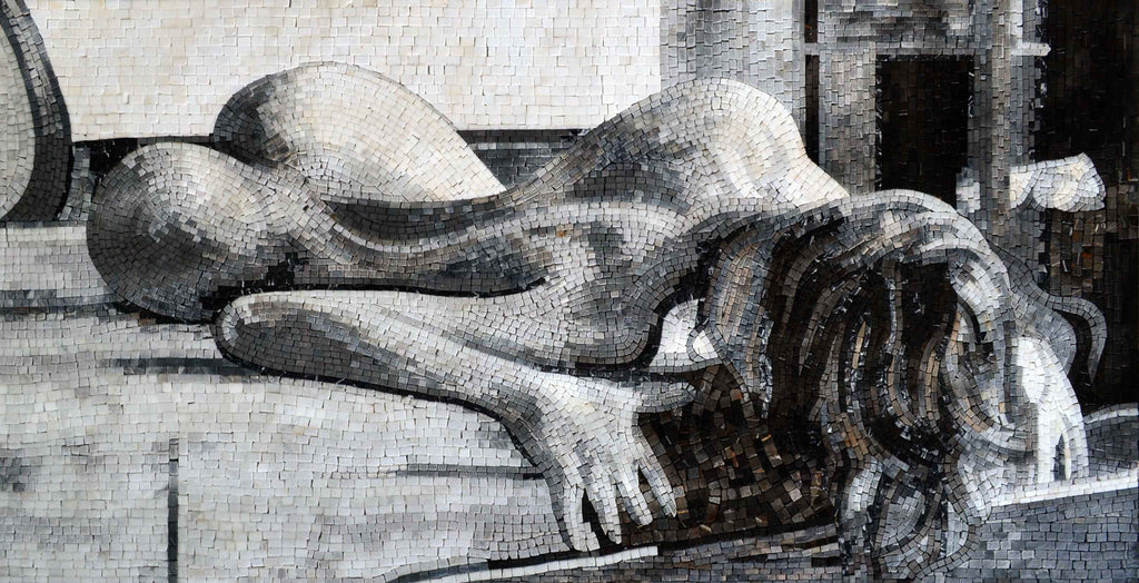 Arte de parede em mosaico de mármore com cena de mulher nua