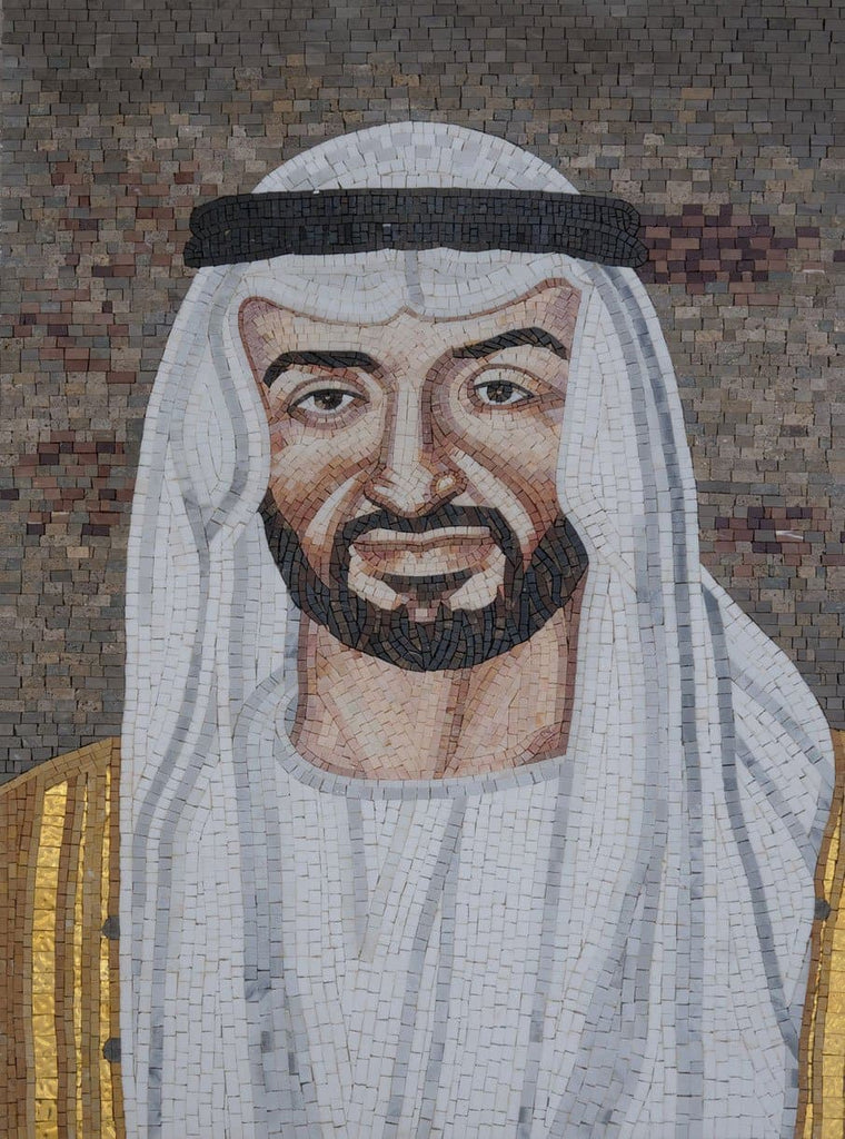 Mosaico del ritratto dello sceicco Mohammed bin Zayed Al Nahyan