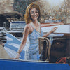Arte de mosaico personalizado: mujer subiendo al automóvil