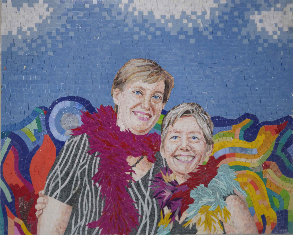 Retrato de mármore personalizado - duas mulheres felizes