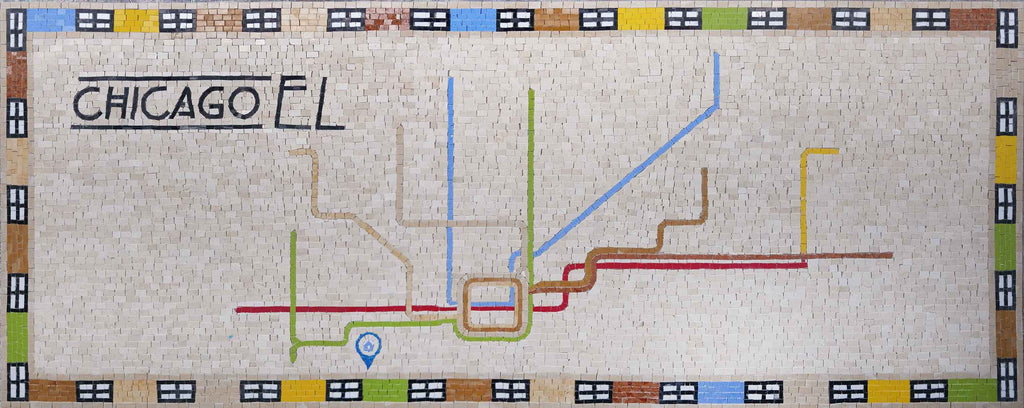 Mapa de Chicago - arte em mosaico feito à mão