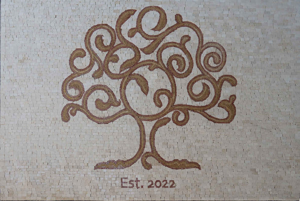 "Est. 2022" Tree Motif - Custom Marble Mosaic Sign - Mesh Backing