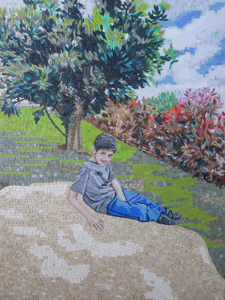 Arte em mosaico - menino na natureza