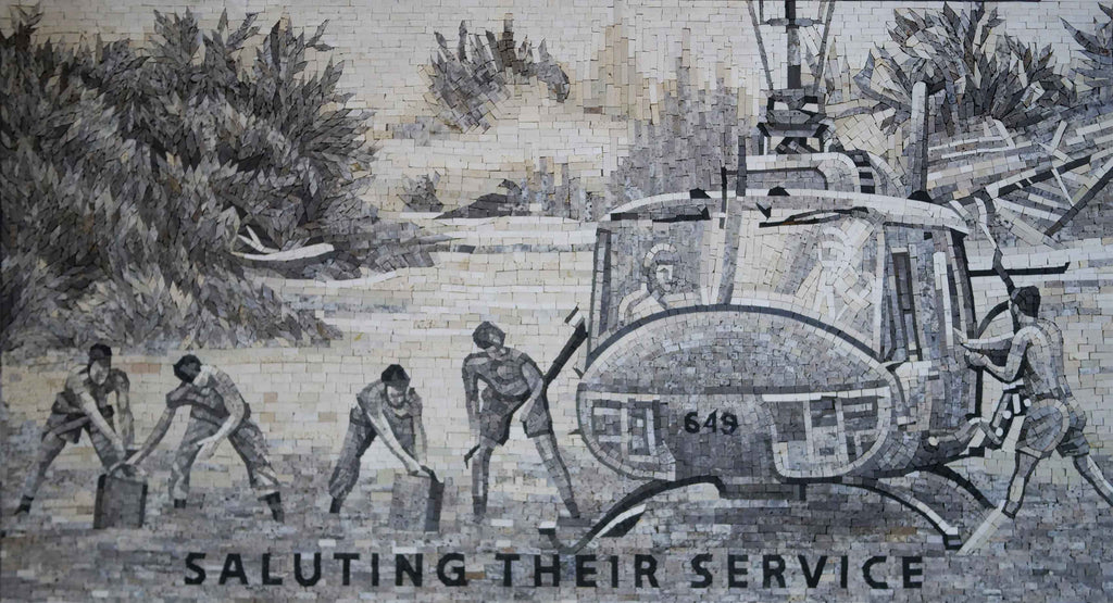 Arte em mosaico de saudação ao serviço militar