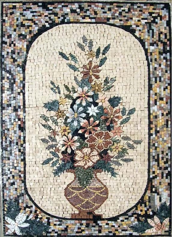 Arte em mosaico de pedras e flores