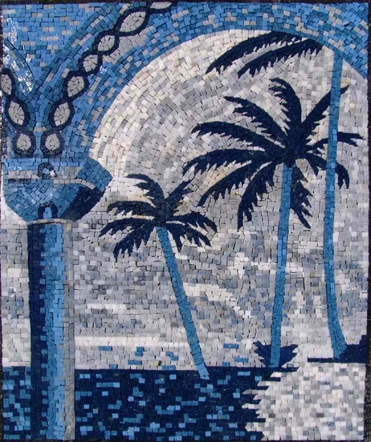 Art de la mosaïque - Paysage marin de palmiers