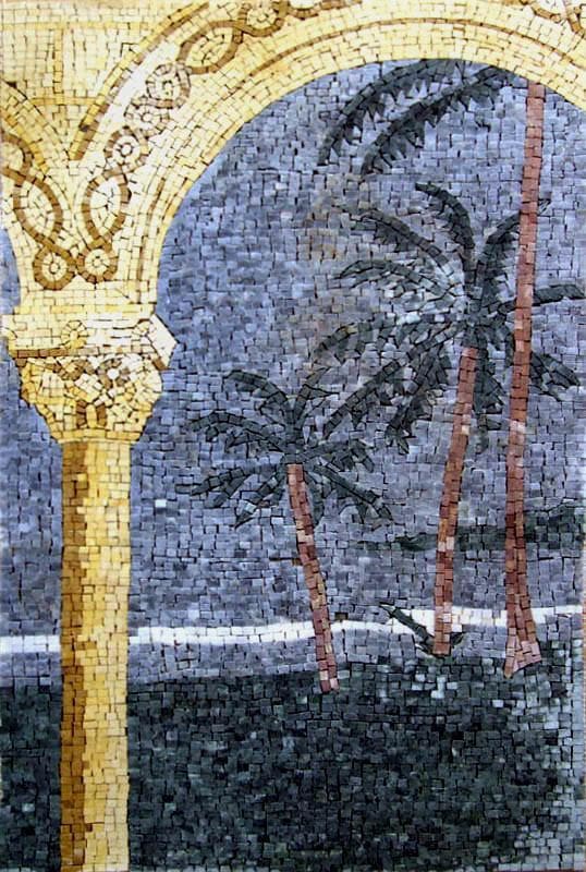 Art mural en mosaïque - Arche de palmiers