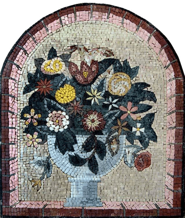 Mosaico floral de tréboles y margaritas. romano