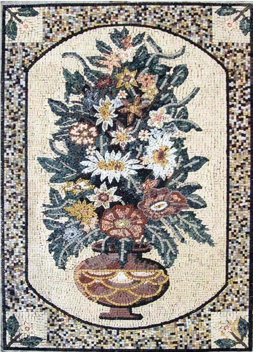 Cena de arte de flores em mosaico romano
