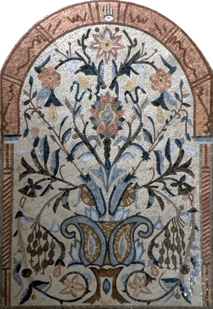 Mosaici in marmo - Murale con fiori ad arco