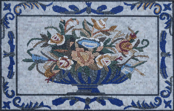Floral Pot Arrangement - How To Hang Mosaic Art Artwork Luxury Handcrafted Natural Stone Decor - Mesh Backing