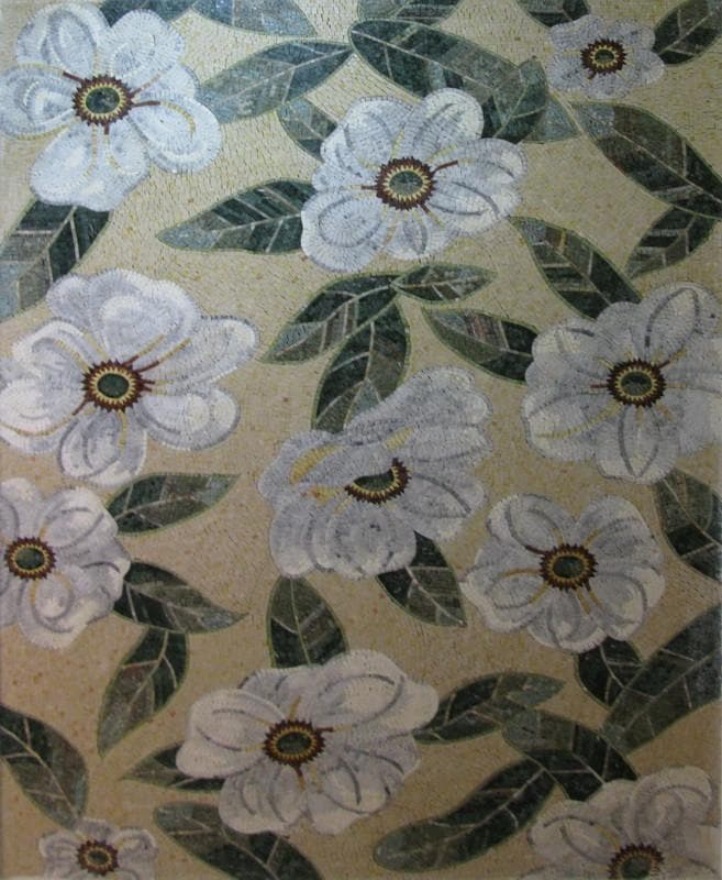 Papier Peint Mosaïque - Fleur d'Aster Blanc