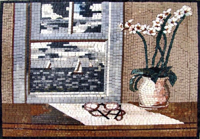 Mosaic Flower Art - Vase By Window