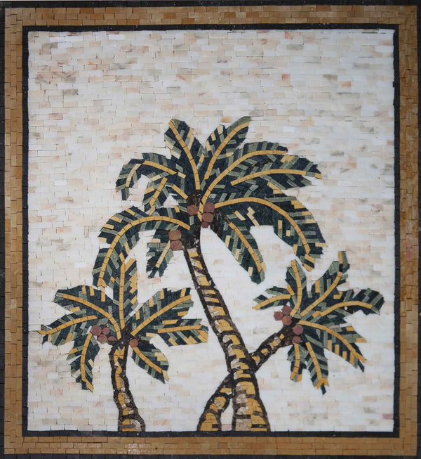Triple Palm Trees - Tropical Marble Mosaic Art - Mesh Backing
